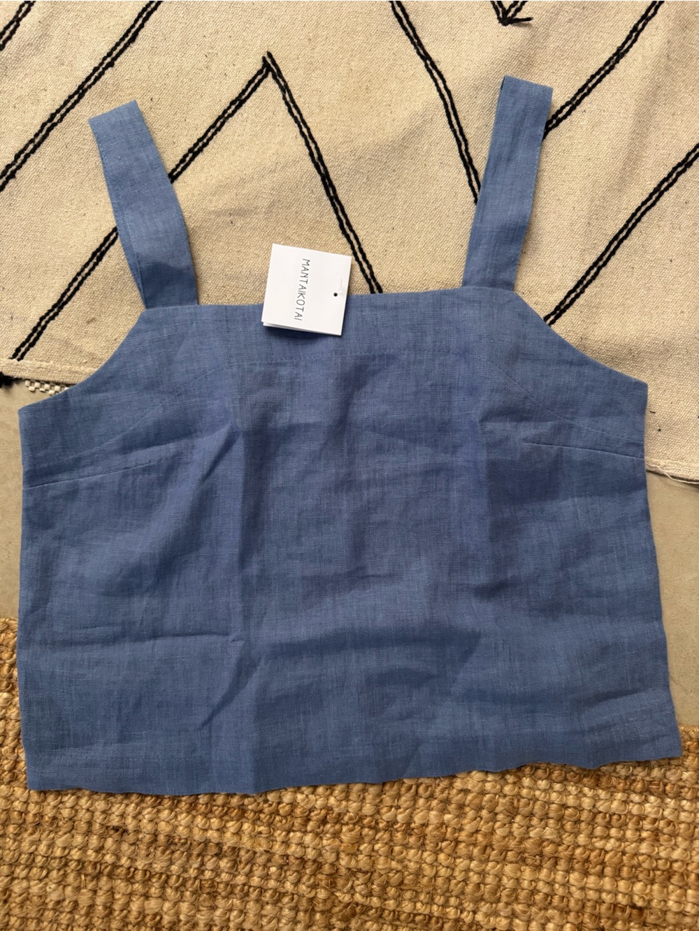 Linen Blue Square-Neck Linen Tank Top cottage Not perfect Linen